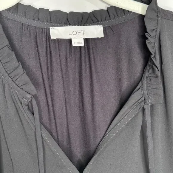 Ann Taylor LOFT Ruffle Tie Neck Mixed Media Top, Black, Size Small - Picture 7 of 8